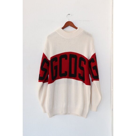 GCDS Unisex Large Ivory Off-White Band Sweatshirt Logo Stripe Knit Sweater $560 - Picture 3 of 11